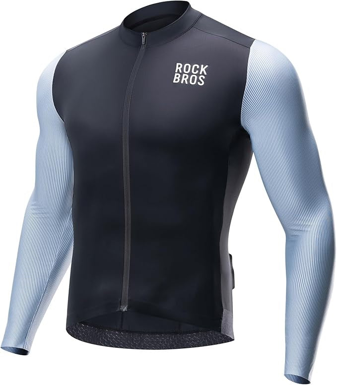 ROCKBROS Tricou pentru ciclism cu mânecă lungă Tricou pentru bărbați, respirabil, cu uscare rapidă, pentru ciclism, cu fermoar, cu 3 buzunare, tricou pentru bărbați, bicicletă de drum, MTB, mărime europeană