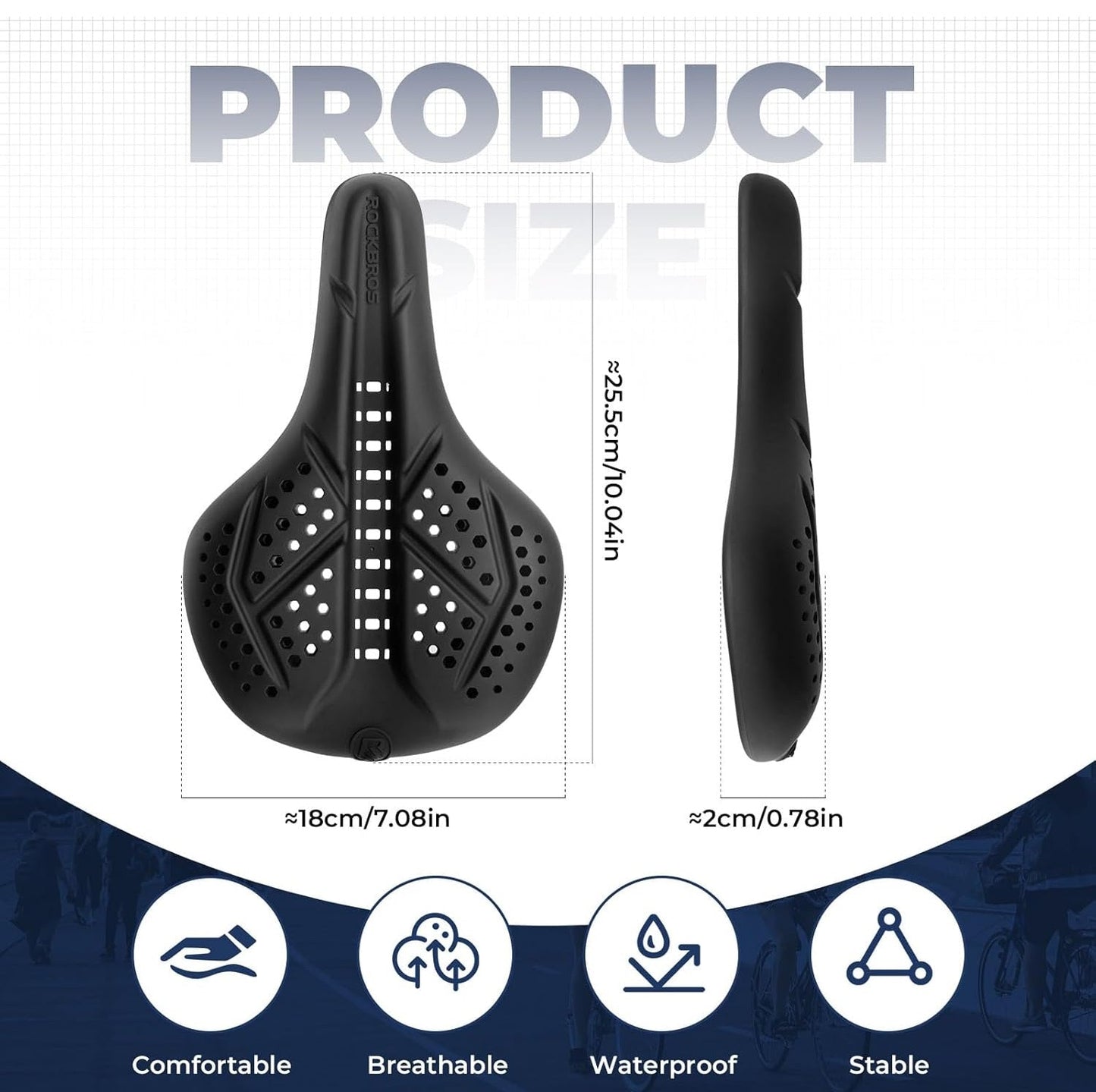 ROCKBROS Husă șa bicicletă Gel Husă scaun bicicletă Husă șa căptușită respirabilă pentru bărbați și femei negru/gri (25,5 x 18 cm)