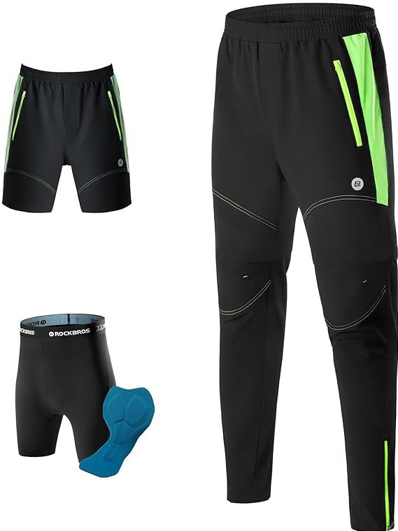 Pantaloni de ciclism ROCKBROS, pantaloni sport cu două straturi, detașabili, pantaloni lungi de ciclism cu căptușeală pentru scaun, pantaloni căptușiți pentru bicicletă, bicicletă de drum MTB respirabilă pentru bărbați