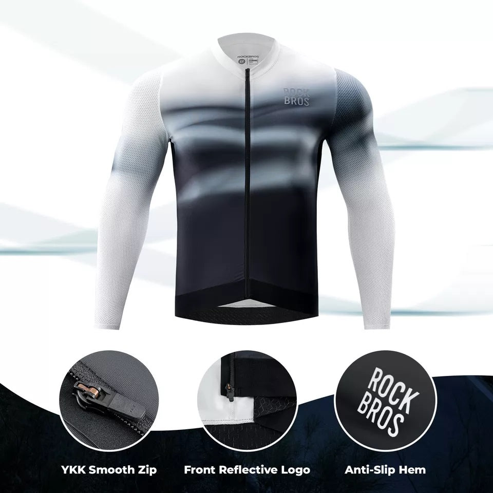 Tricou de ciclism pentru bărbați ROCKBROS, tricou de ciclism cu mânecă lungă, tricou de bicicletă pentru ciclism, ciclism, MTB, bicicletă de drum, îmbrăcăminte pentru ciclism, respirabil, cu uscare rapidă