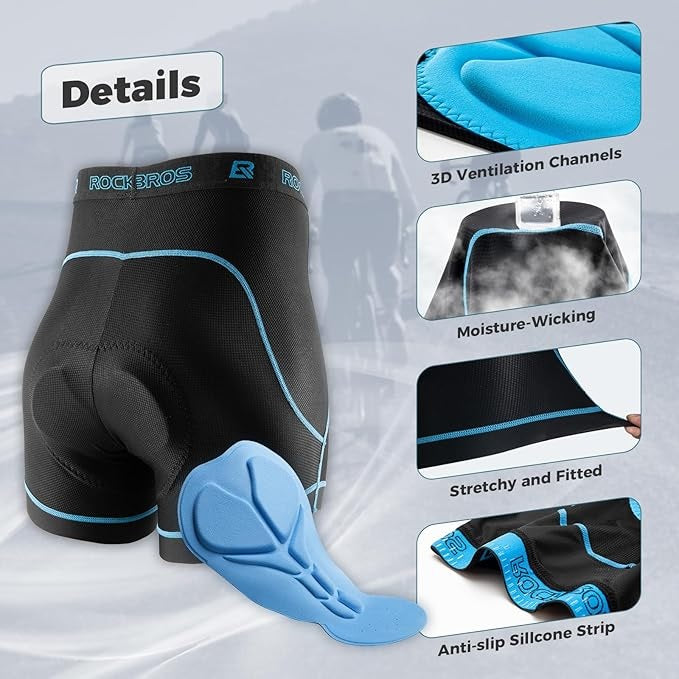 ROCKBROS Pantaloni scurți de ciclism pentru bărbați cu căptușeală de scaun 4D Lenjerie de corp de ciclism respirabilă Lenjerie de corp de bicicletă căptușită Scurtă elastică MTB Bicicleta de drum M-3XL