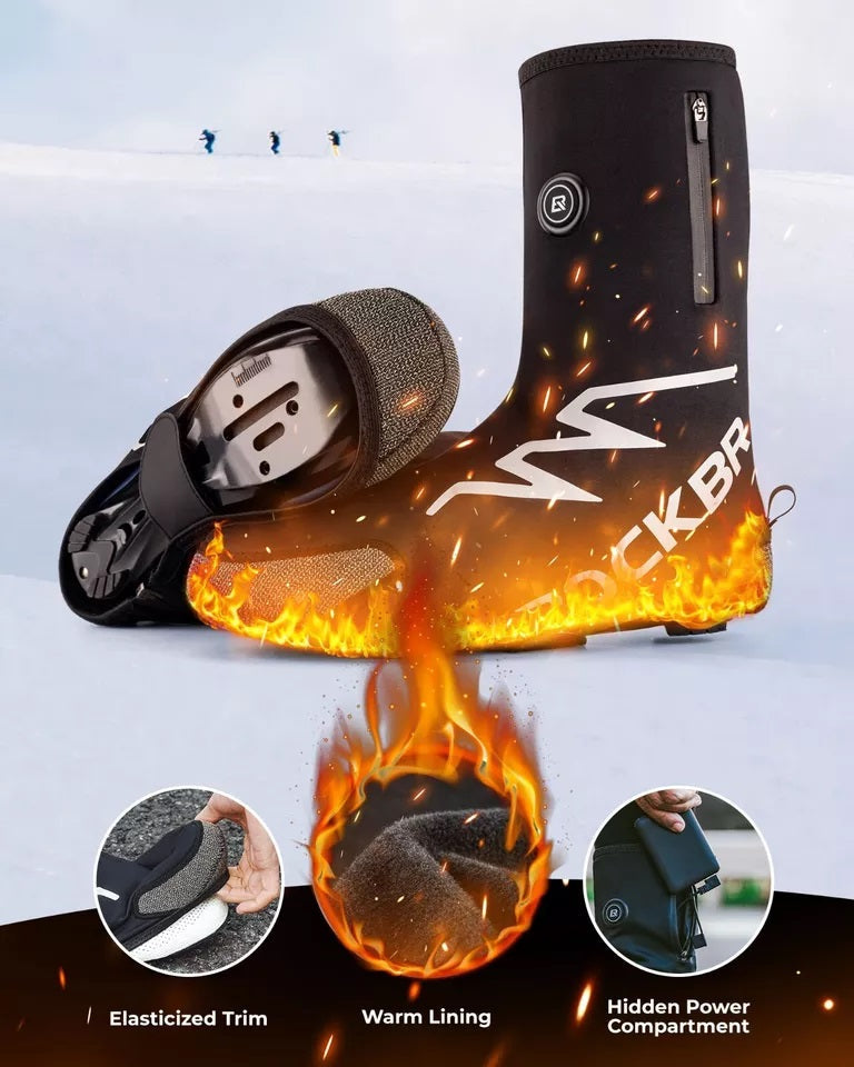 ROCKBROS Pantofi incalziti iarna calduroasa cu baterie de 5000 mAh Huse pentru pantofi de iarna Husa termica pentru pantofi, rezistenta la apa, rezistenta la vant, pentru biciclete pentru femei/barbati