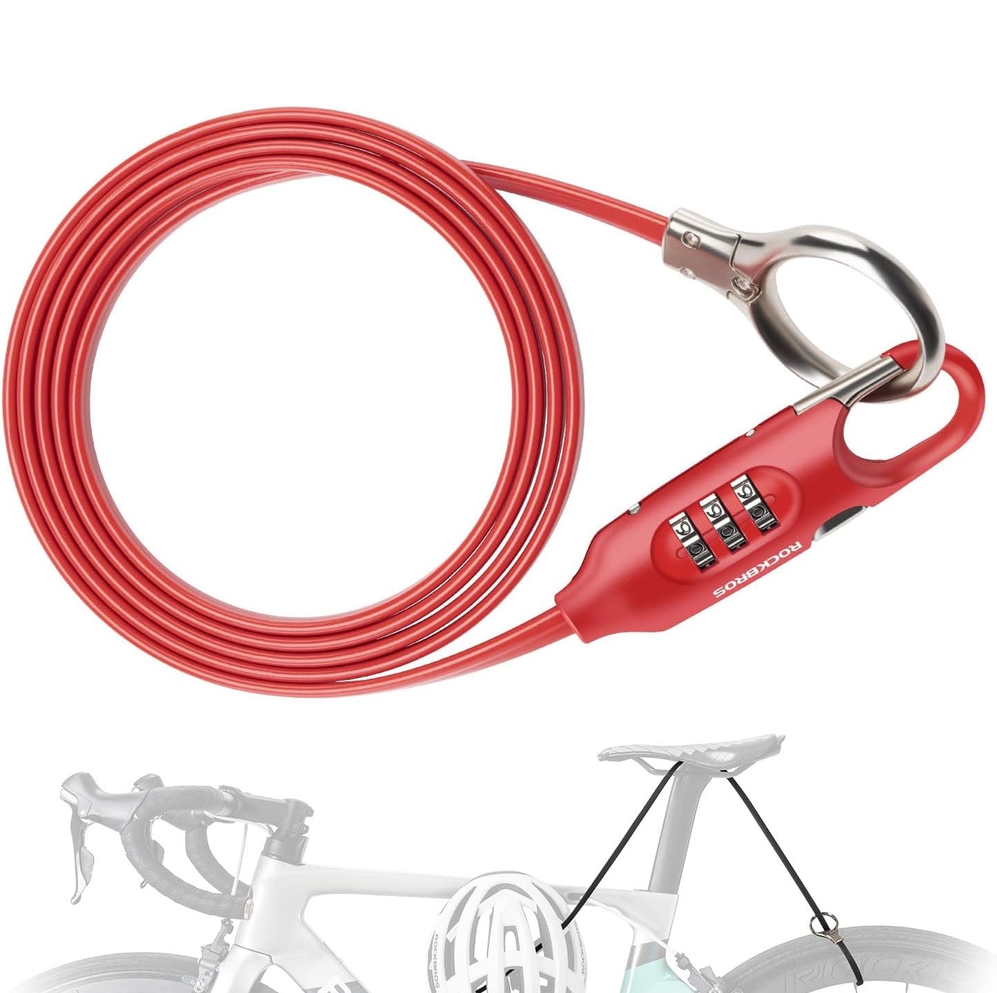 ROCKBROS blocare biciclete cablu blocare 150cm cu cod numeric antifurt pentru biciclete scooter carucior bebelusi rosu/negru