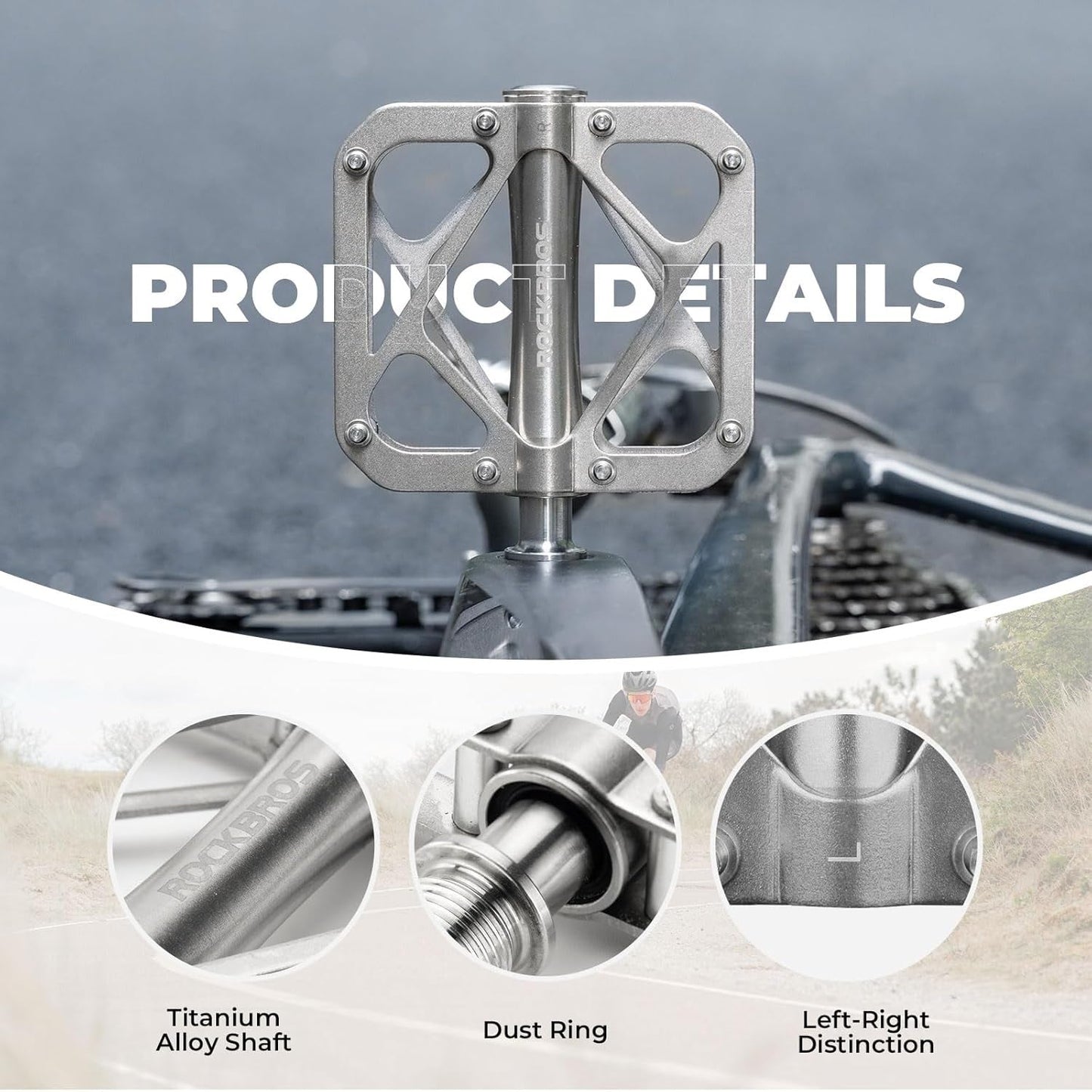 ROCKBROS pedale de bicicleta mountain bike din aliaj de titan 3 rulmenti pedale MTB platforma pentru MTB 250g light