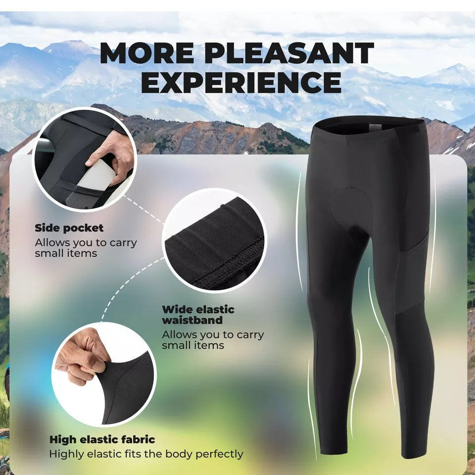 Pantaloni de ciclism bărbați ROCKBROS, pantaloni de ciclism lungi de compresie cu buzunare, jambiere căptușite, pantaloni de ciclism elastic, respirabili, cu căptușeală pentru șezut pentru toamnă/primăvară