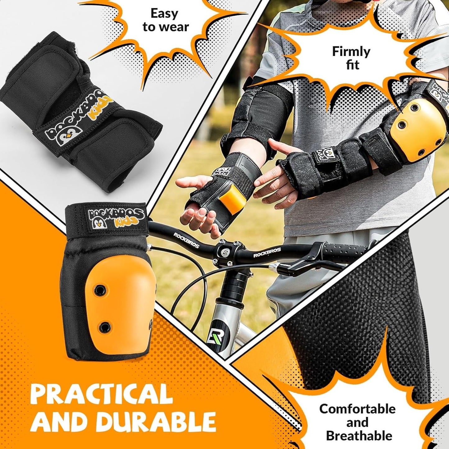ROCKBROS genunchiere pentru copii 6 în 1 set de protecție pentru patine genunchiere în linie pentru încheietura mâinii și coate pentru bicicletă sport skateboard pentru fete și băieți