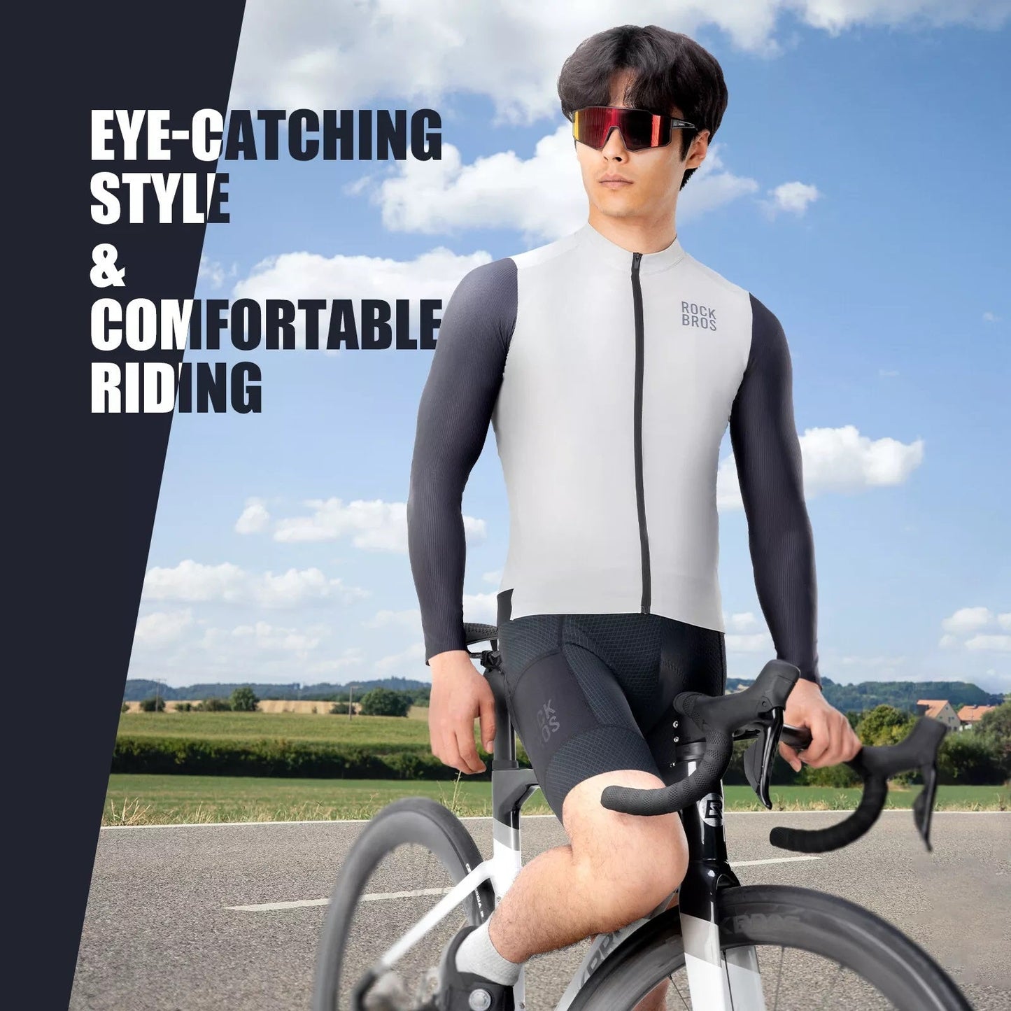 ROCKBROS Tricou pentru ciclism cu mânecă lungă Tricou pentru bărbați, respirabil, cu uscare rapidă, pentru ciclism, cu fermoar, cu 3 buzunare, tricou pentru bărbați, bicicletă de drum, MTB, mărime europeană