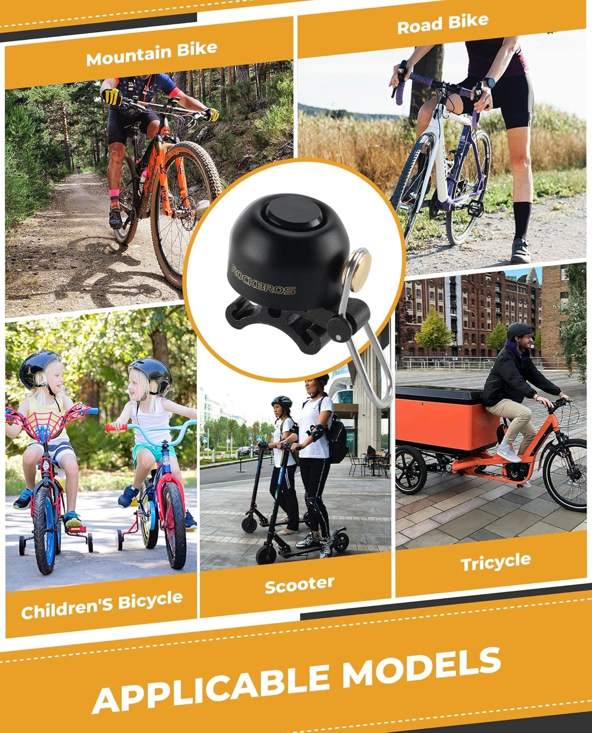 ROCKBROS clopot bicicletă ghidon clasic, bicicletă de munte retro sonerie bicicletă tare clopot bicicletă cupru clopot bicicletă pentru 22-34 mm