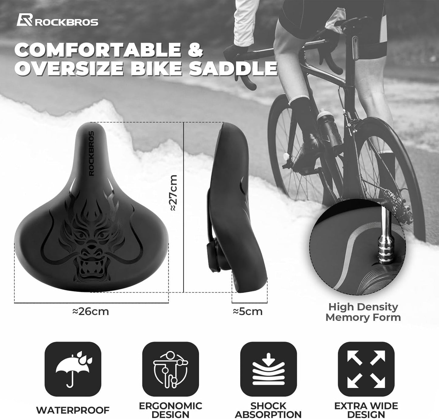 Șa de bicicletă ROCKBROS Șa de bicicletă confortabilă ergonomică lată pentru bicicleta de drum BMX MTB confortabilă