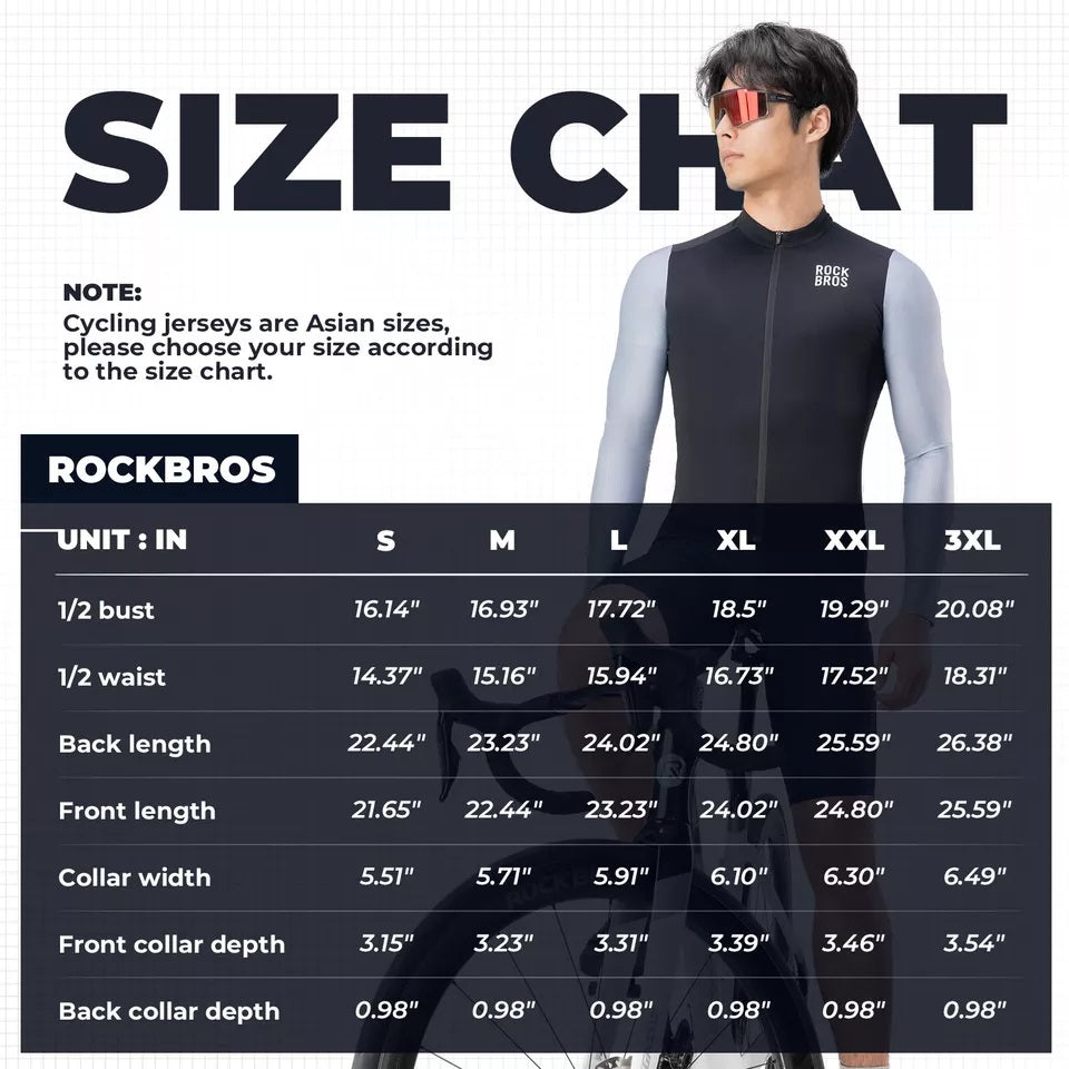 ROCKBROS Tricou pentru ciclism cu mânecă lungă Tricou pentru bărbați, respirabil, cu uscare rapidă, pentru ciclism, cu fermoar, cu 3 buzunare, tricou pentru bărbați, bicicletă de drum, MTB, mărime europeană