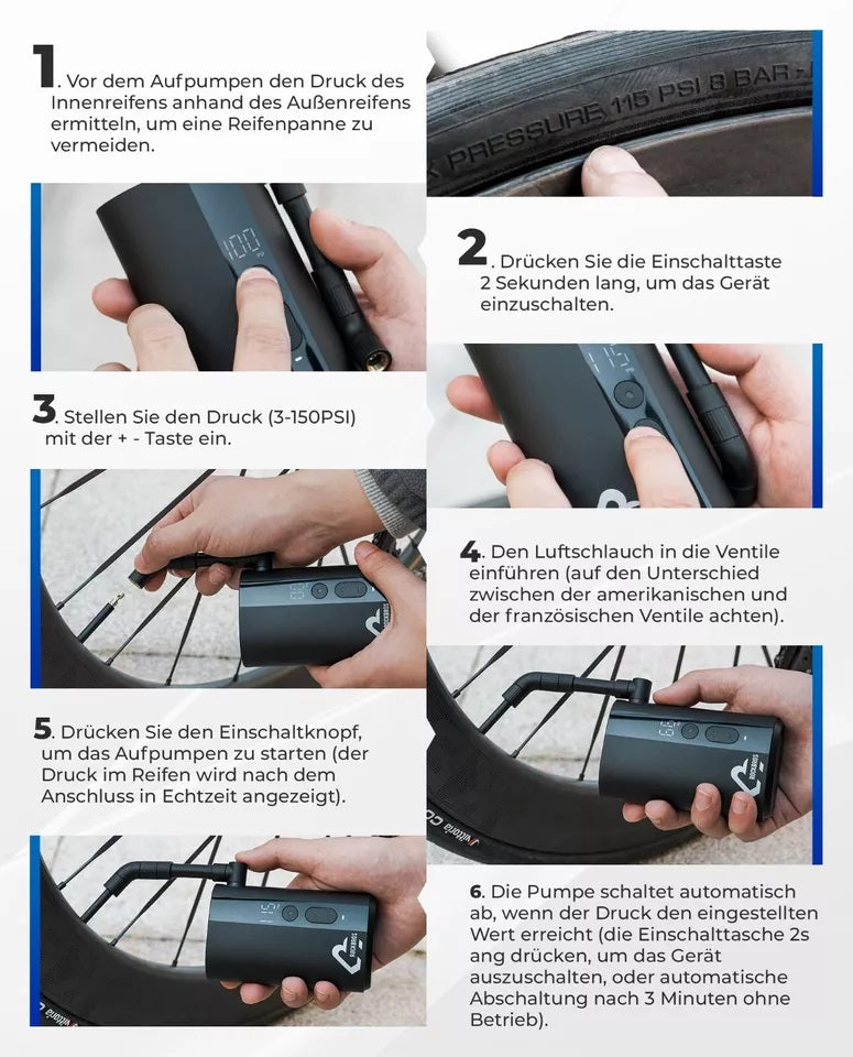 ROCKBROS Pompa pentru bicicleta Pompa portabila Pompa electrica de aer 5000mAh 150PSI 380g