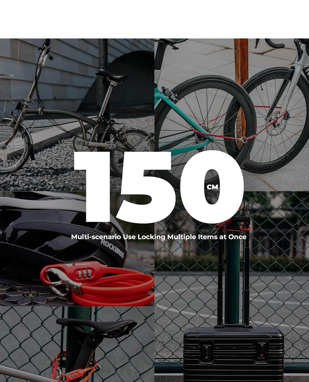 ROCKBROS blocare biciclete cablu blocare 150cm cu cod numeric antifurt pentru biciclete scooter carucior bebelusi rosu/negru
