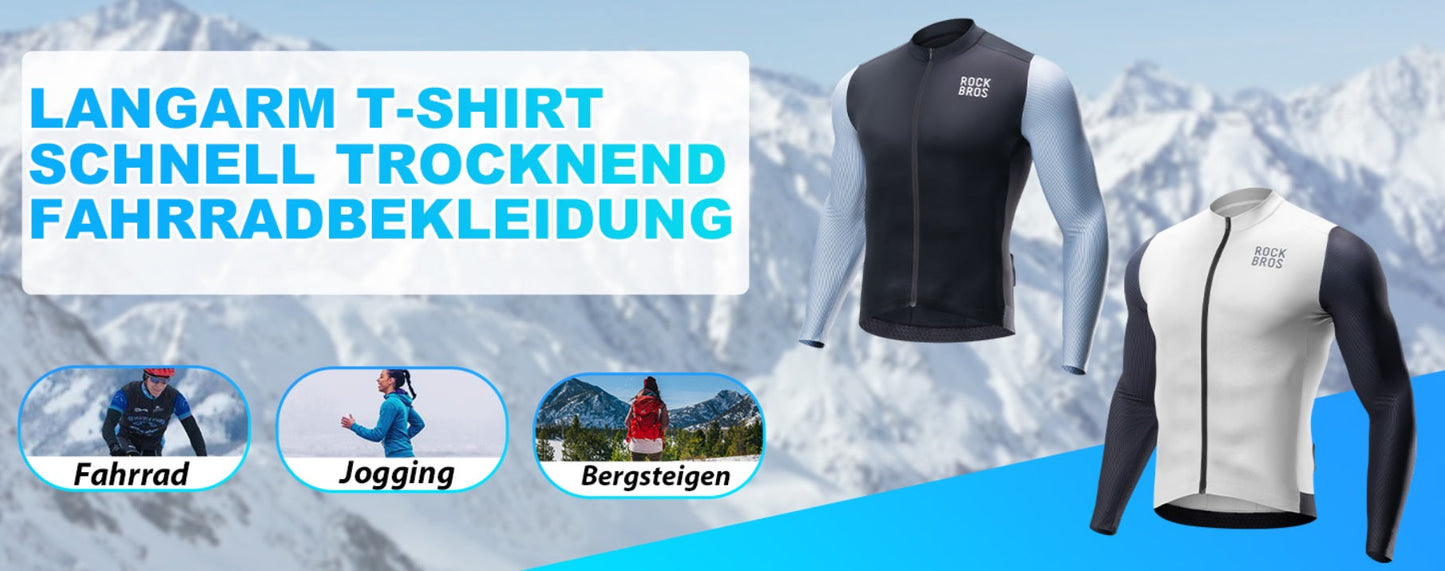 ROCKBROS Tricou pentru ciclism cu mânecă lungă Tricou pentru bărbați, respirabil, cu uscare rapidă, pentru ciclism, cu fermoar, cu 3 buzunare, tricou pentru bărbați, bicicletă de drum, MTB, mărime europeană