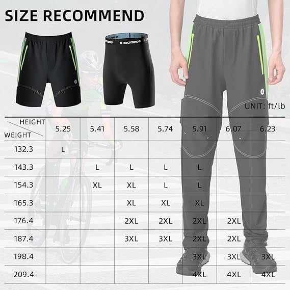 Pantaloni de ciclism ROCKBROS, pantaloni sport cu două straturi, detașabili, pantaloni lungi de ciclism cu căptușeală pentru scaun, pantaloni căptușiți pentru bicicletă, bicicletă de drum MTB respirabilă pentru bărbați