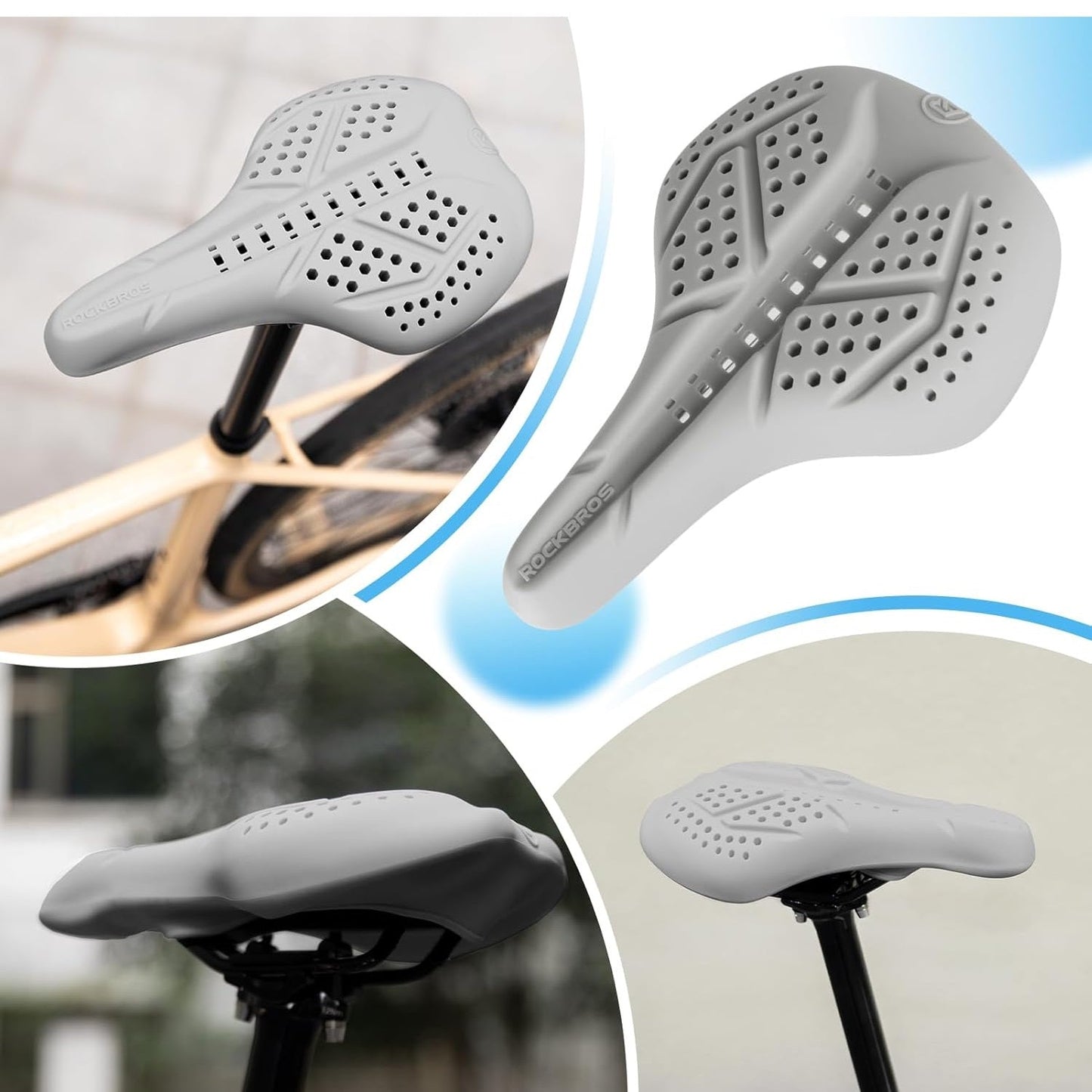 ROCKBROS Husă șa bicicletă Gel Husă scaun bicicletă Husă șa căptușită respirabilă pentru bărbați și femei negru/gri (25,5 x 18 cm)