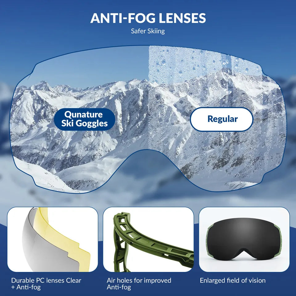 Ochelari de schi Qunature, ochelari de snowboard, anti-aburi UV400 femei/bărbați pentru purtători de ochelari