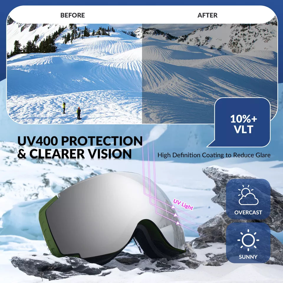 Ochelari de schi Qunature, ochelari de snowboard, anti-aburi UV400 femei/bărbați pentru purtători de ochelari