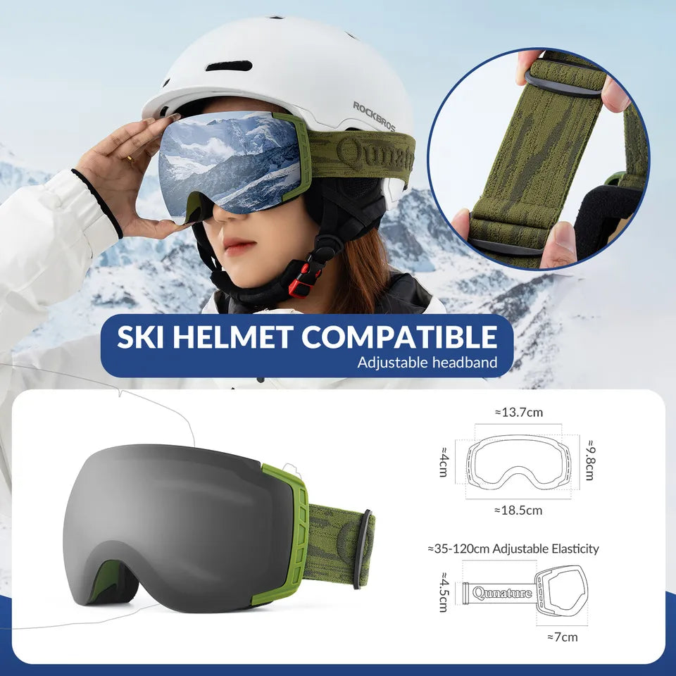 Ochelari de schi Qunature, ochelari de snowboard, anti-aburi UV400 femei/bărbați pentru purtători de ochelari