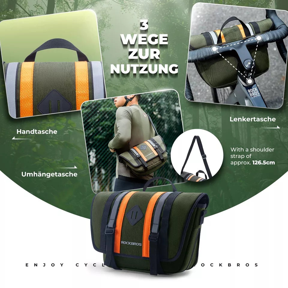 Geanta pentru ghidon ROCKBROS 2.5L-4L Geanta fata pentru biciclete Geanta cruce cu curea de umar verde