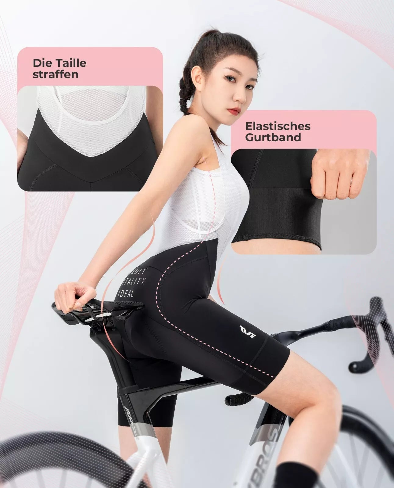 Pantaloni scurți cu bretele pentru ciclism pentru femei ROCKBROS, pantaloni scurți cu bretele căptușite pentru bicicletă, MTB