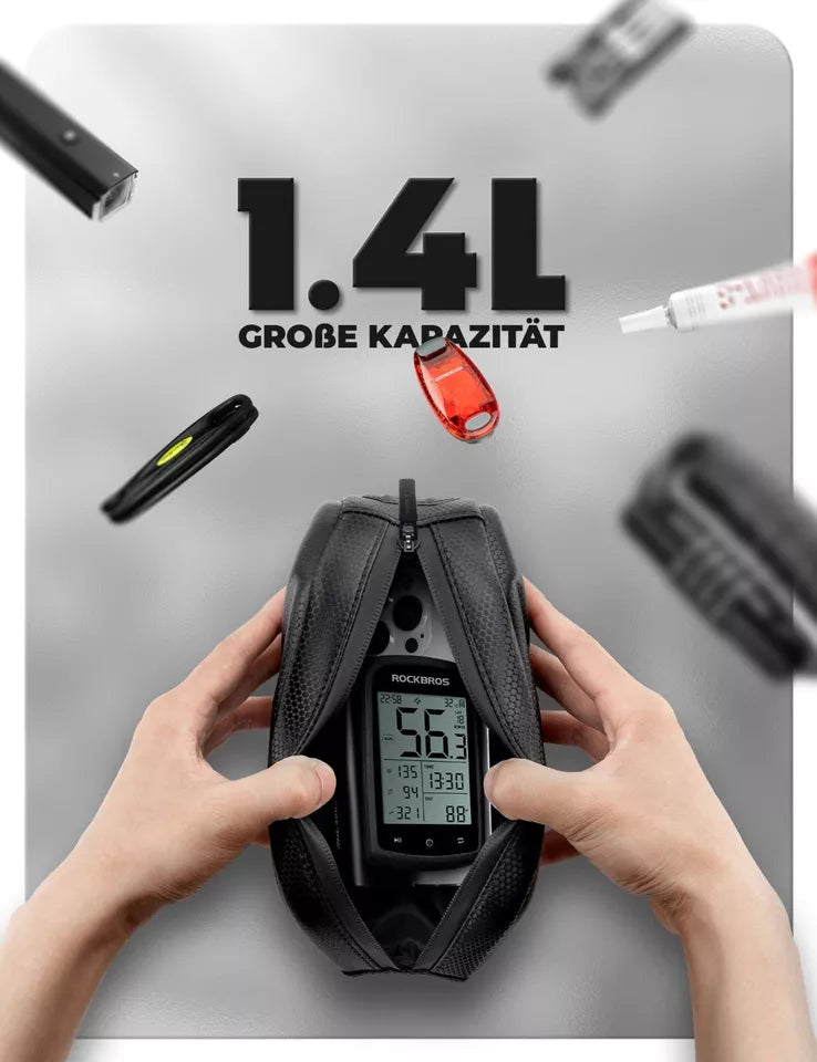 Geantă pentru cadru ROCKBROS de 1,4 L Geantă de bicicletă pentru rame de bicicletă rezistentă la apă până la 6,8 inci