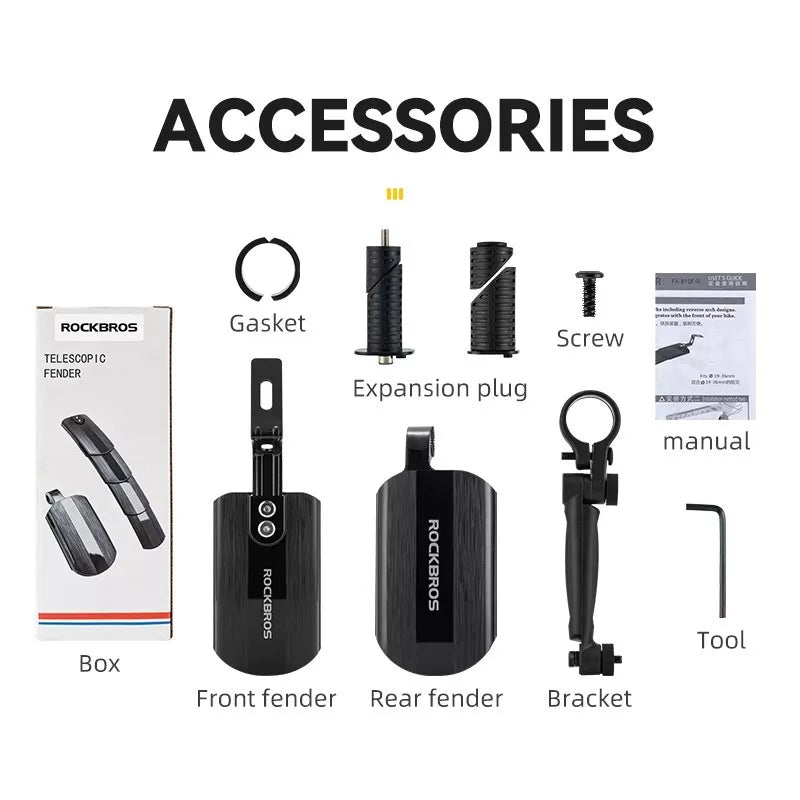 Set apărători de noroi pentru bicicletă ROCKBROS față + spate pentru 24-29 inch, retractabil și reglabil