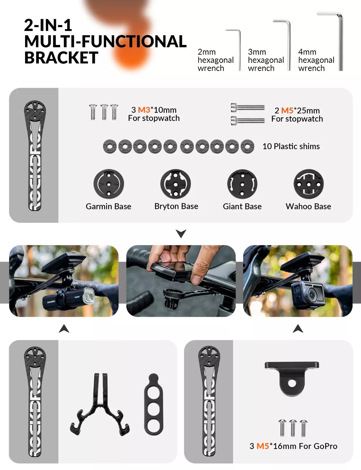 ROCKBROS Bicicletă Computer Mount GPS Adaptor Lumină pentru Bicicletă GoPro Fibră de Carbon