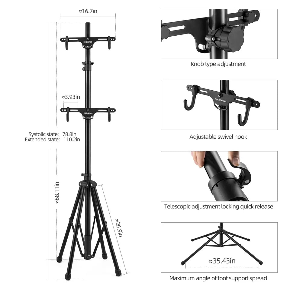 ROCKBROS Suport dublu de montare pentru biciclete Suport de reparare putere reglabil