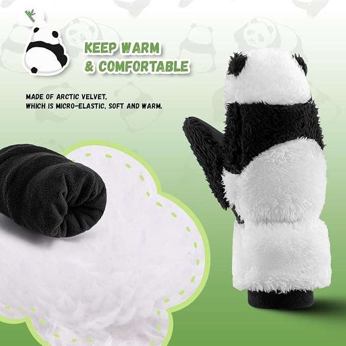 Mănuși de schi Qunature Mănuși de design Panda pentru copii cu vârste între 4-12 Mănuși termice și rezistente la vânt, ideale pentru activități de iarnă, cum ar fi schi, snowboard, patinaj pe gheață