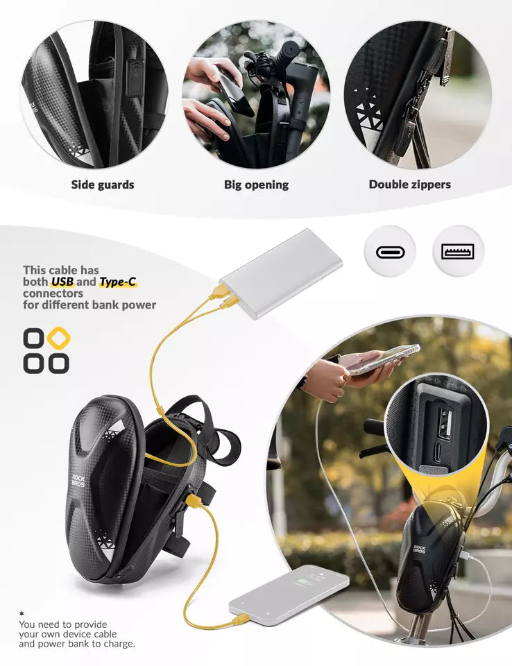 Geantă pentru trotinete electrice ROCKBROS, hidrofugă, 1,3 L, pentru ghidon Buzunar frontal PU
