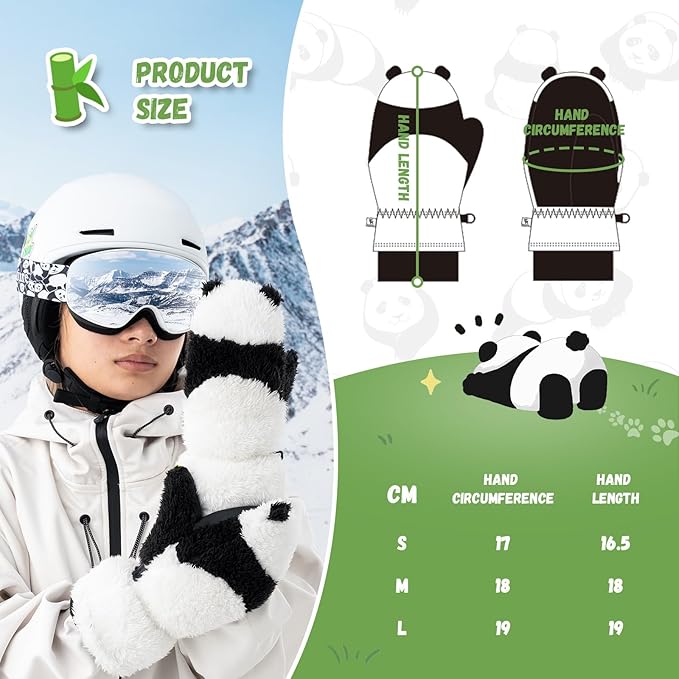 Mănuși de schi Qunature Mănuși de design Panda pentru copii cu vârste între 4-12 Mănuși termice și rezistente la vânt, ideale pentru activități de iarnă, cum ar fi schi, snowboard, patinaj pe gheață