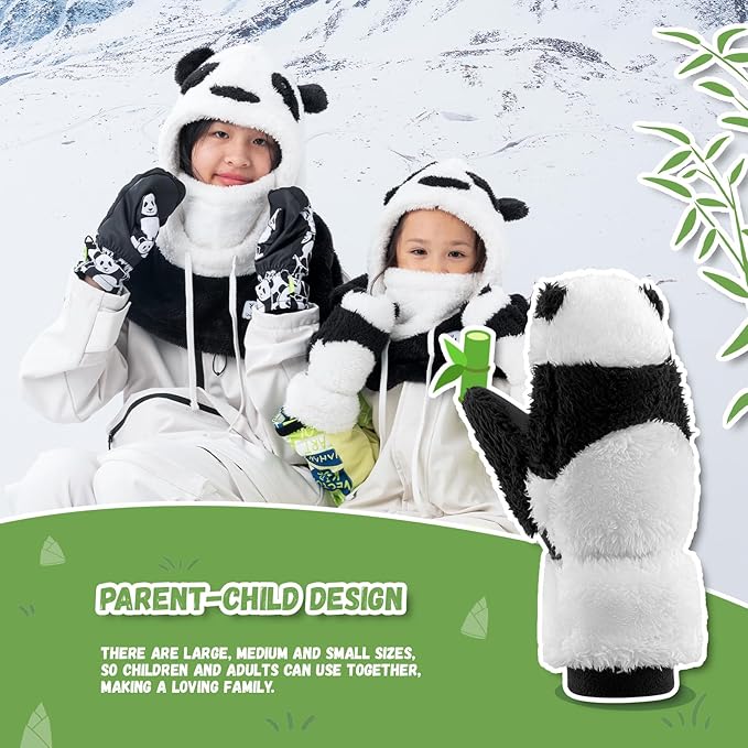 Mănuși de schi Qunature Mănuși de design Panda pentru copii cu vârste între 4-12 Mănuși termice și rezistente la vânt, ideale pentru activități de iarnă, cum ar fi schi, snowboard, patinaj pe gheață