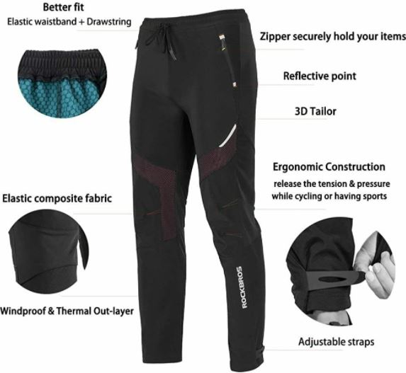 ROCKBROS Pantaloni de ciclism lungi rezistenti la vant sport Marimea europeana M-4XL