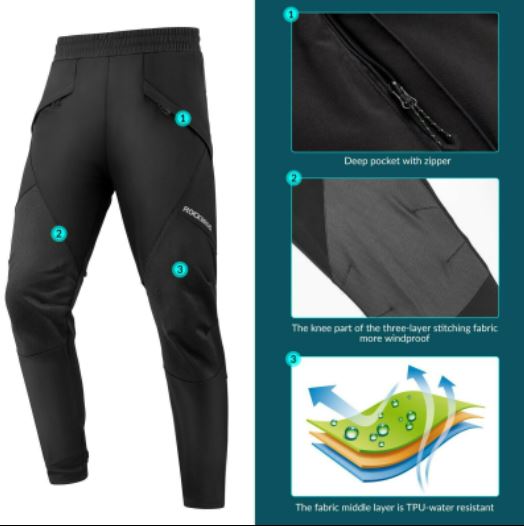 Pantaloni de iarnă ROCKBROS pantaloni de ciclism pentru bărbați termici rezistenți la vânt M-4XL