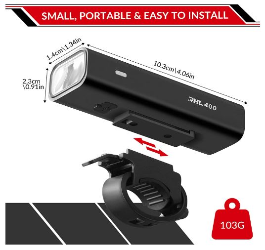 ROCKBROS Lumină frontală cu LED pentru bicicletă, reîncărcabilă prin USB, 400 lumeni, impermeabilă, IPX6, cu 4 moduri fixe și intermitente pentru bicicleta de munte și bicicleta de drum