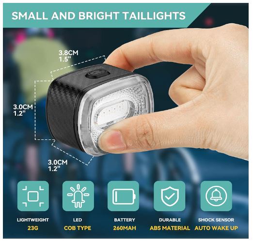ROCKBROS Lampă spată pentru bicicletă LED, impermeabilă IPX6, reîncărcabilă prin USB, lumină de frână inteligentă Lumină roșie strălucitoare cu 5 moduri fixe și intermitent