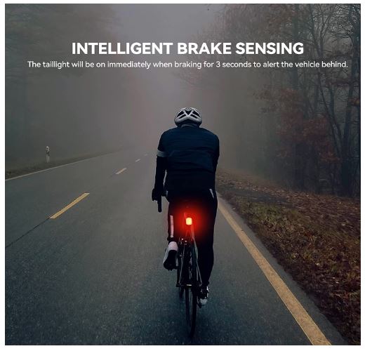 ROCKBROS Lampă spată pentru bicicletă LED, impermeabilă IPX6, reîncărcabilă prin USB, lumină de frână inteligentă Lumină roșie strălucitoare cu 5 moduri fixe și intermitent