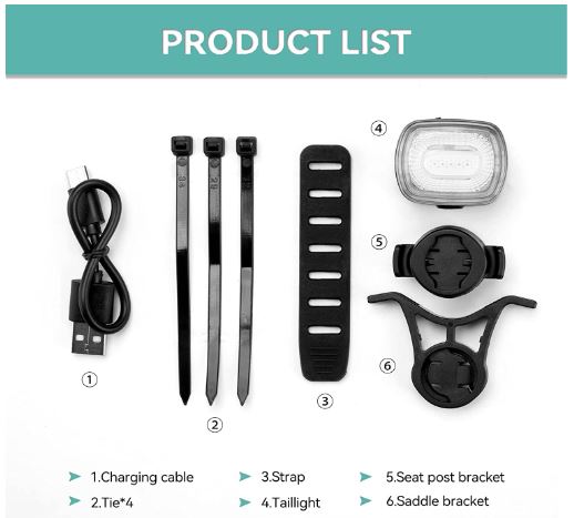 ROCKBROS Lampă spată pentru bicicletă LED, impermeabilă IPX6, reîncărcabilă prin USB, lumină de frână inteligentă Lumină roșie strălucitoare cu 5 moduri fixe și intermitent
