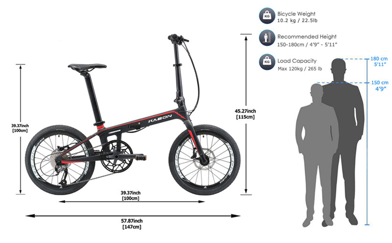 KABON Bicicletă pliantă de oraș fibră de carbon cu transmisie Shimano Altus 9S 20 inch