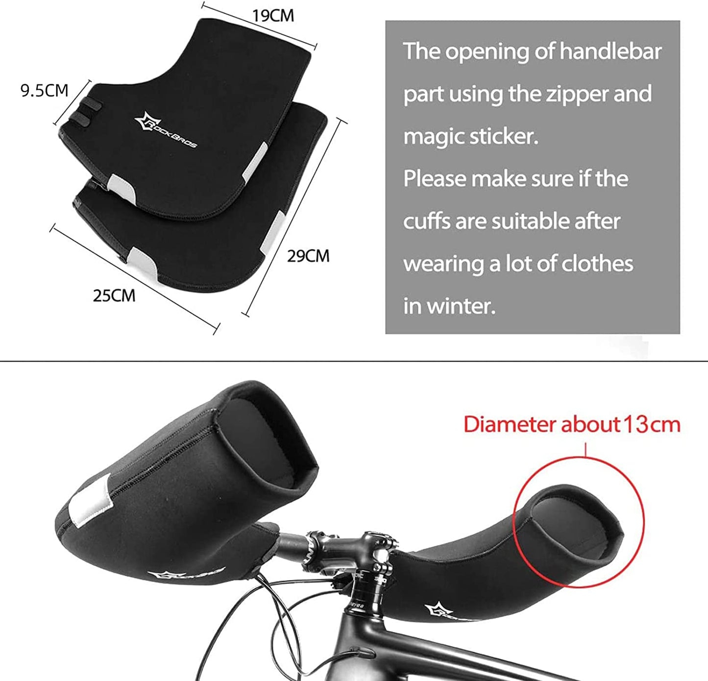 ROCKBROS D16-B manusi de ghidon de iarna, rezistente la vant, mansete de ghidon pentru biciclete captusite hidrofuge