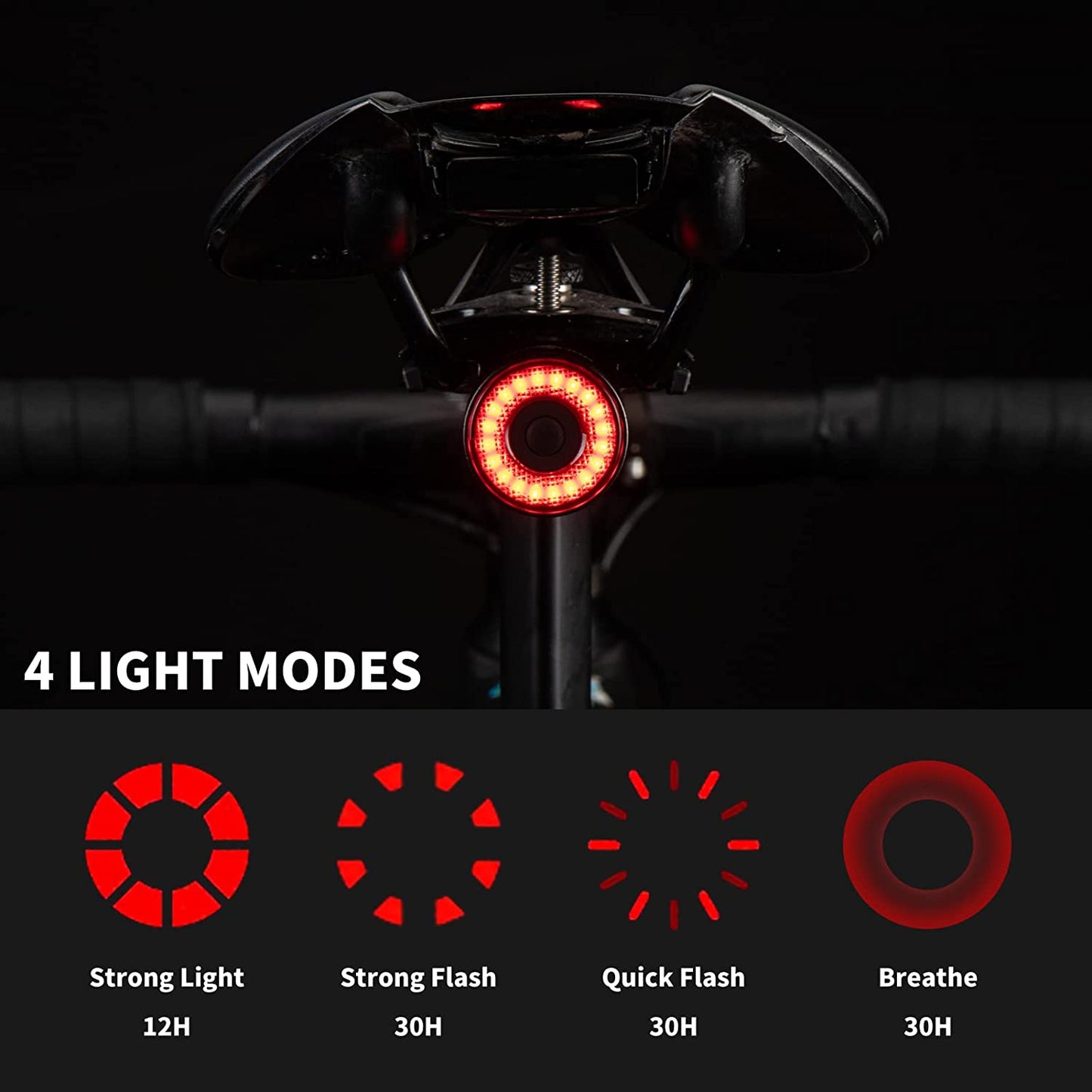 ROCKBROS Lampă spate inteligentă reîncărcabilă pentru bicicletă 4 moduri IPX6 Rezistent la apă