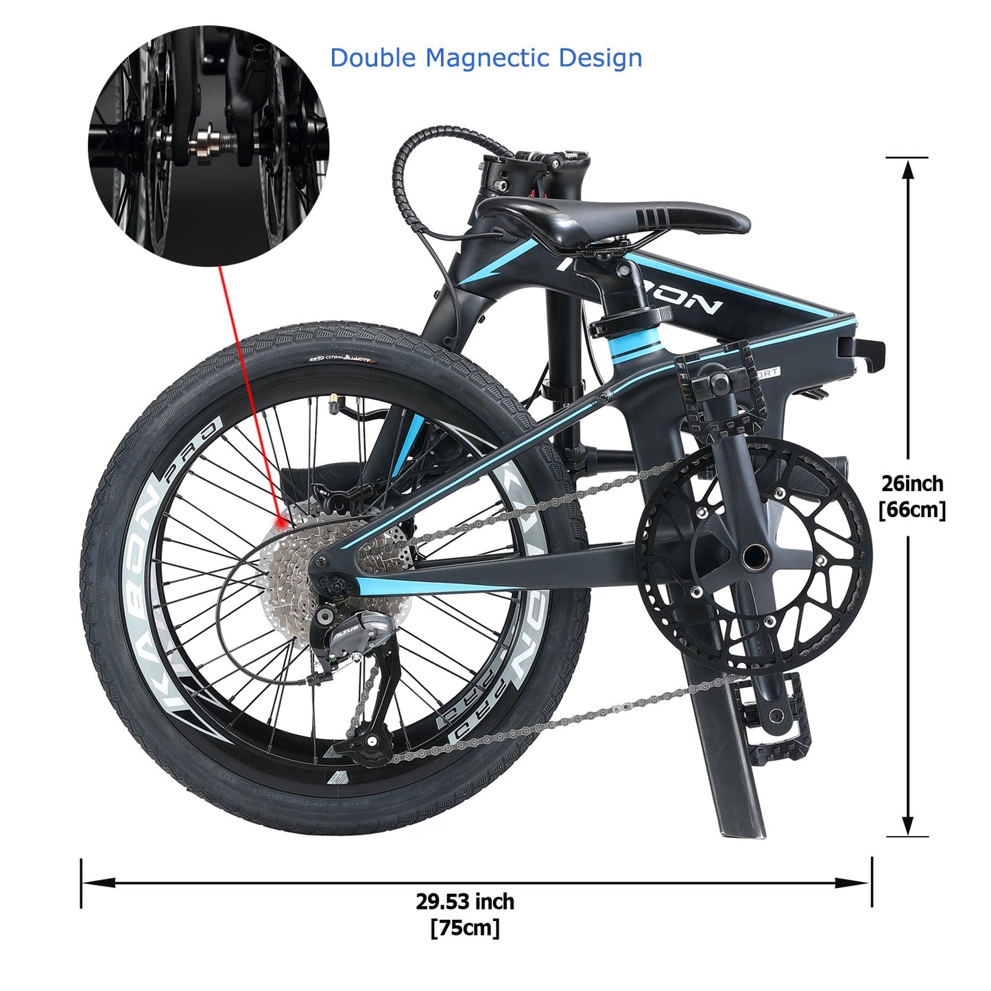 KABON Bicicletă pliantă de oraș fibră de carbon cu transmisie Shimano Altus 9S 20 inch