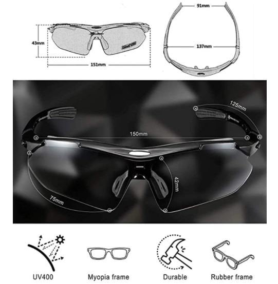 Ochelari de sport ROCKBROS 10001 polarizați cu 5 lentile interschimbabile Ochelari de ciclism