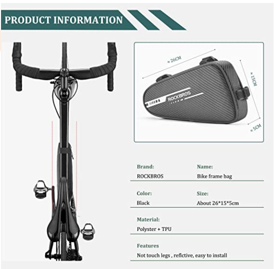 ROCKBROS B75 Geanta Cadru Biciclete Geanta Triunghiulara 1.2L Negru