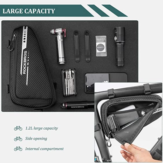ROCKBROS B75 Geanta Cadru Biciclete Geanta Triunghiulara 1.2L Negru