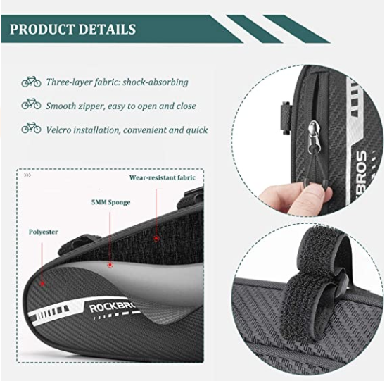 ROCKBROS B75 Geanta Cadru Biciclete Geanta Triunghiulara 1.2L Negru