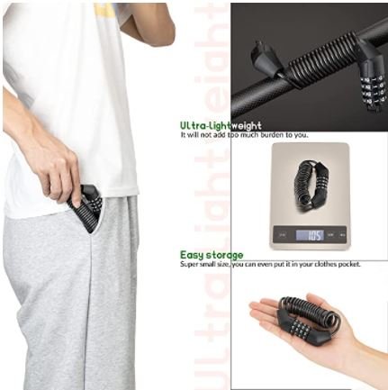 Încuietori pentru căști ROCKBROS încuietoare cablu din oțel 150 cm/4,6 mm încuietoare cu combinație din zinc și PVC