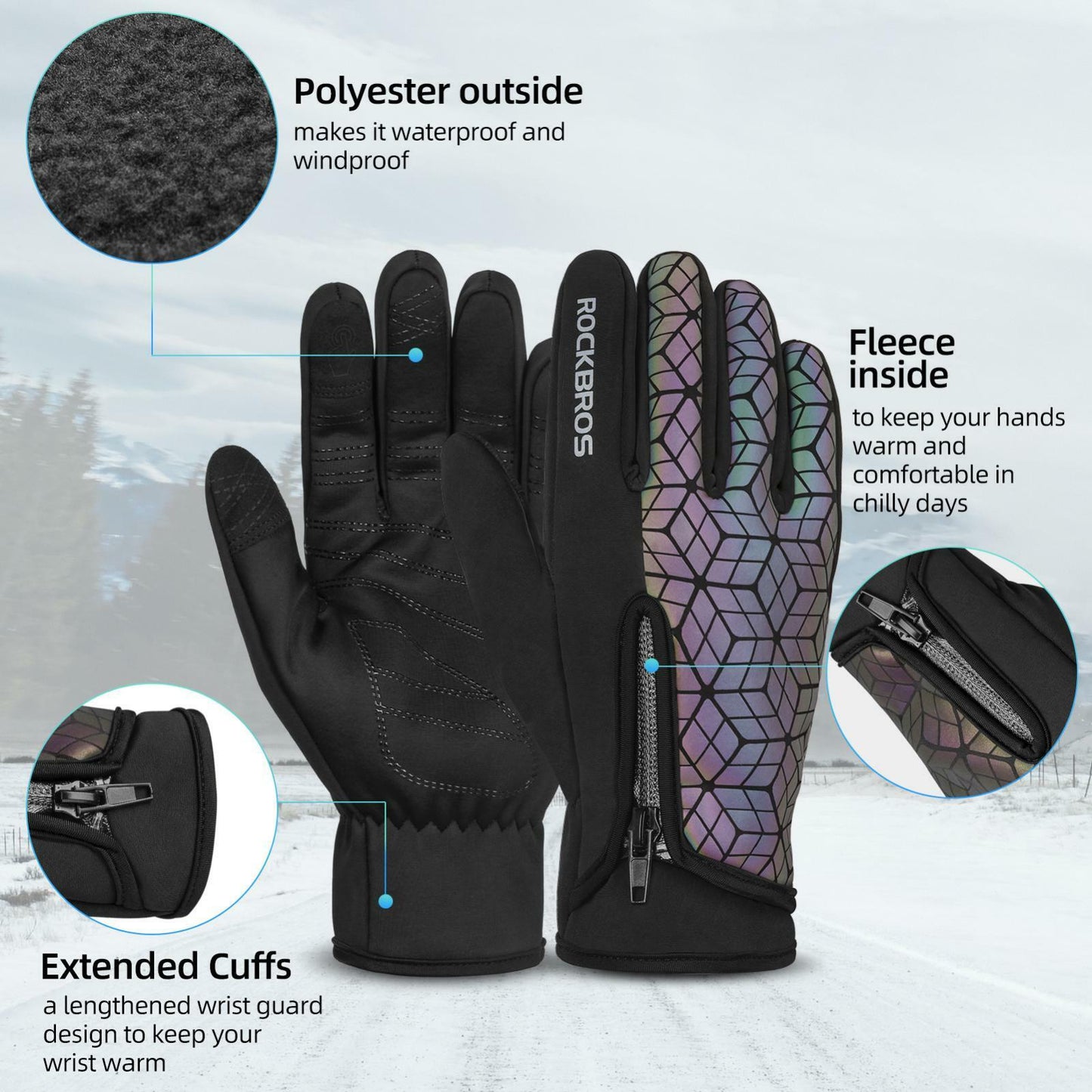 ROCKBROS S077-8 Mănuși Motocicletă Bicicletă Ecran tactil Rezistent împotriva vântului Cald Schi Sport MTB