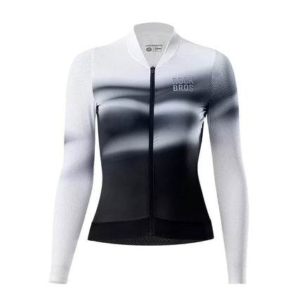 ROCKBROS Tricou pentru ciclism pentru femei cu mânecă lungă, culoare degradată, pentru ciclism MTB, respirabil