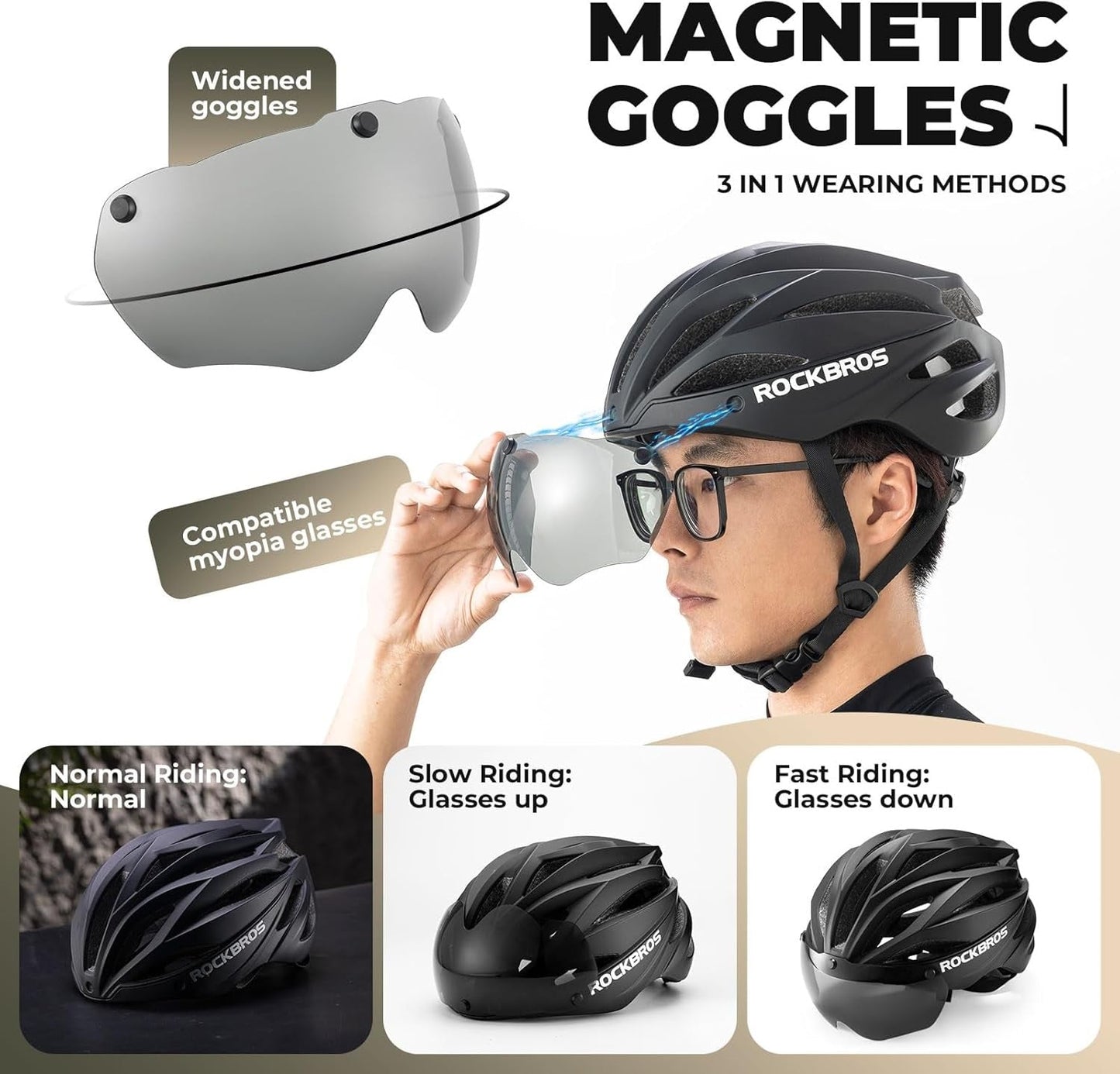 Casca de bicicleta pentru adulti ROCKBROS cu vizor Magnetic detasabil Respirabil Ajustabil pentru barbati si femei 58-62cm